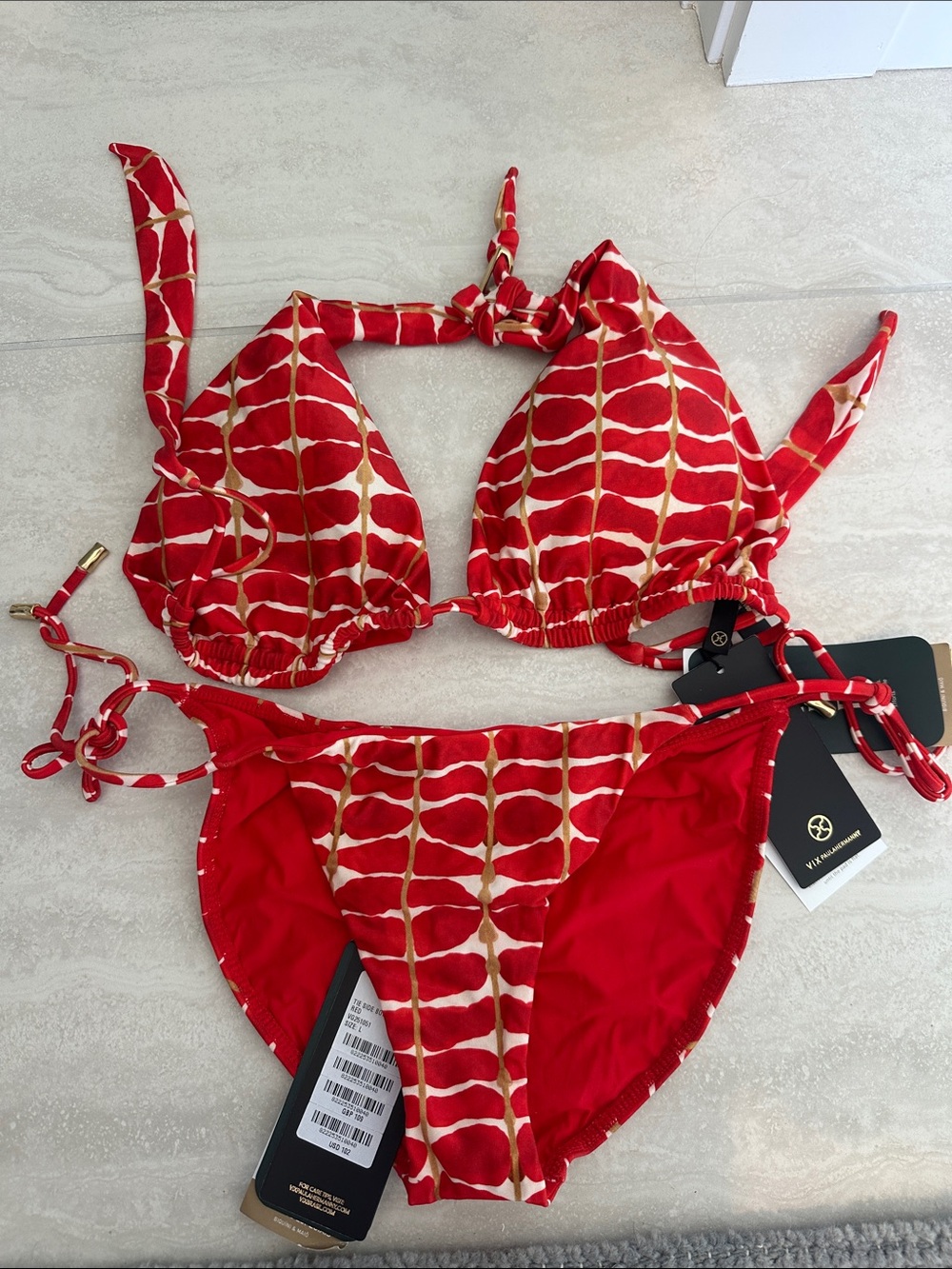 NWT Vix Hermanny Bia Tube Halter Triangle Bikini Top and matching string bottom